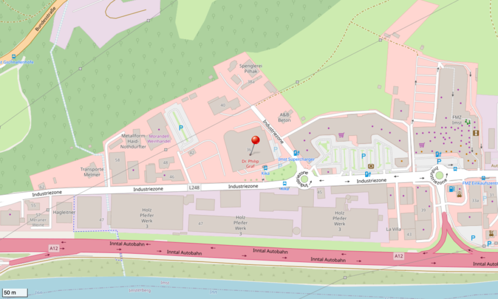 Maps ausschnitt mit dem Standort der Kanzlei